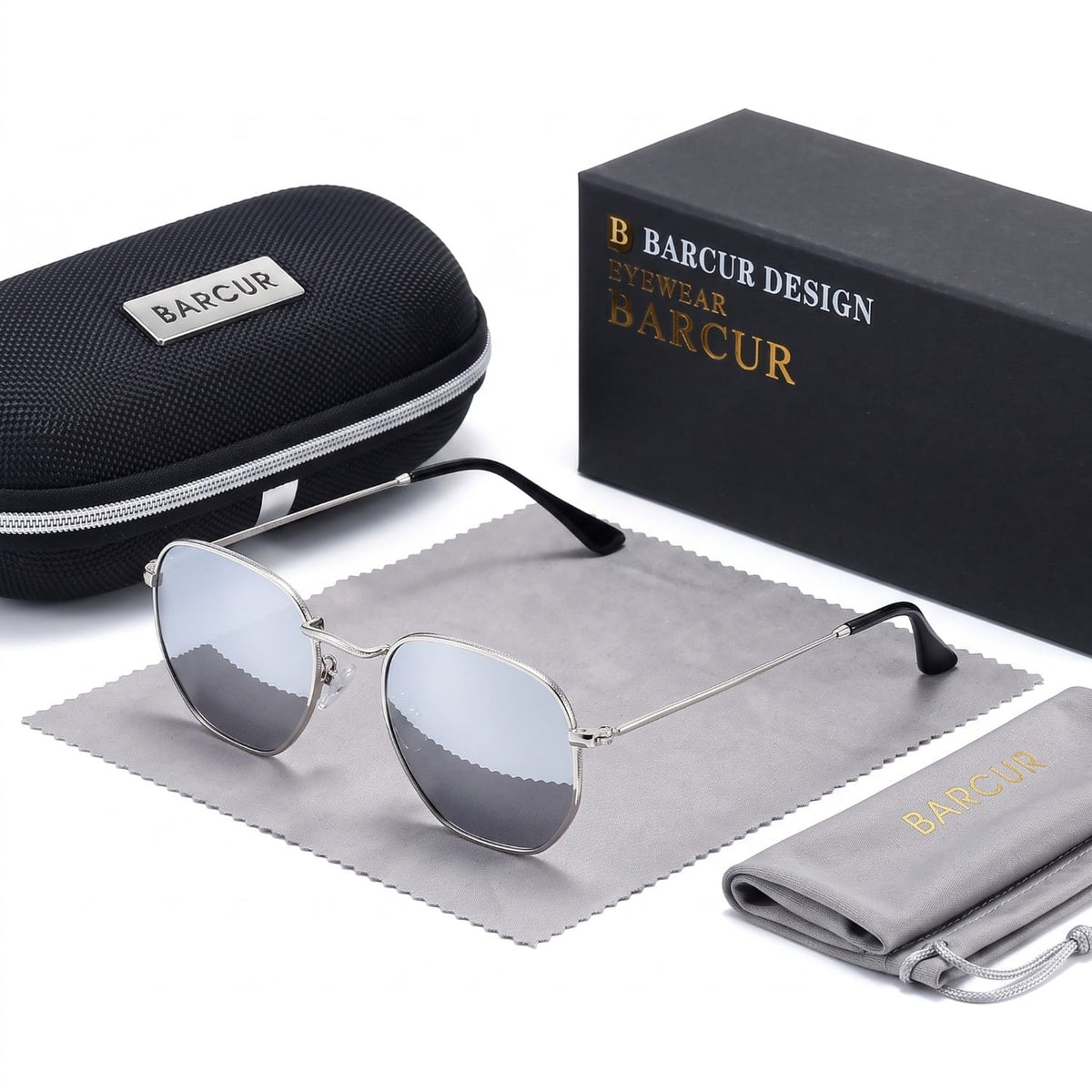 Barcur Sechseckige Retro-Sonnenbrille
